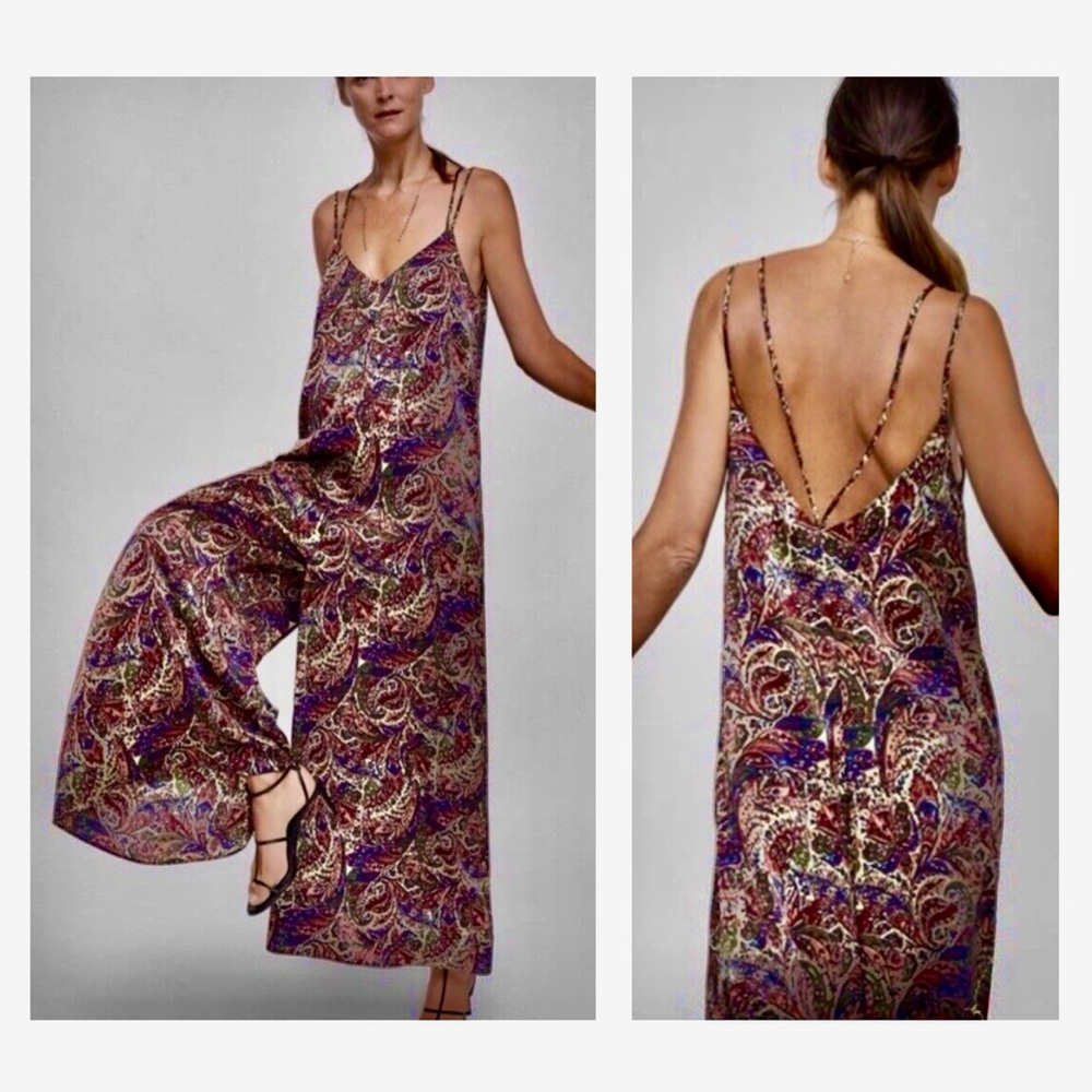 Paisley Print Wide-Leg Jumpsuit - Purple Multi